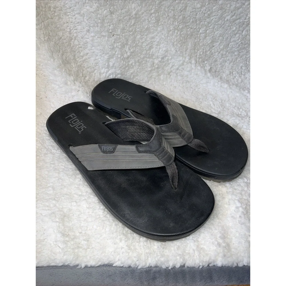 Flojos Flip Flop Mens Size 11‎ Black Gray Memory Foam Thongs Slide Sandals